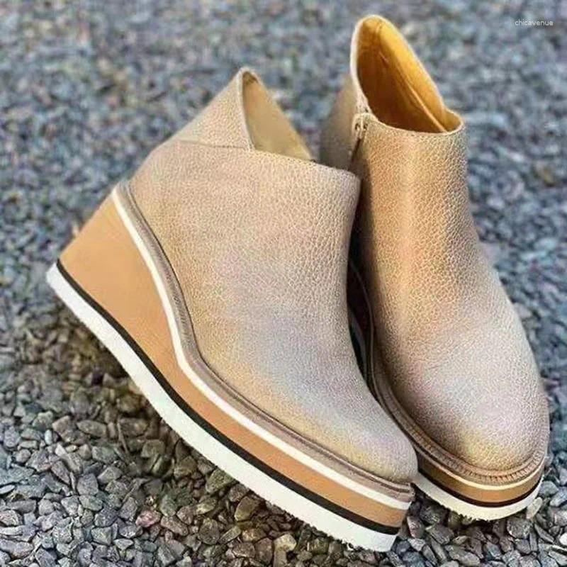 Dress Shoes 2024 Autumn Women Mid Heels Wedges Zipper Non-slip Fashion Ankle Increased Internal Boots Casual Gladiator Designer