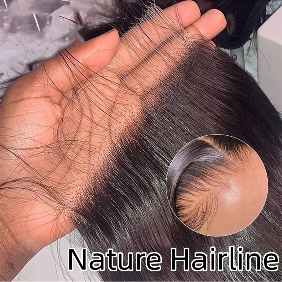 4x4 HD Lace Closure Only Straight Ultra Thin Undetectable Lace Pre Plucked with Baby Hair Natural Black Color Brazilian Virgin Human Hair Transparent 