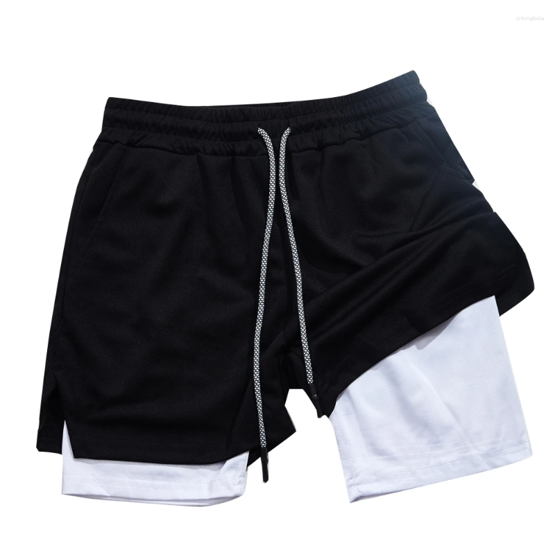 Men's Shorts And Women's Double-layer Fitness With Drawstring Mesh Lining Elastic Waist Breathable 2-in-1 Quick Drying