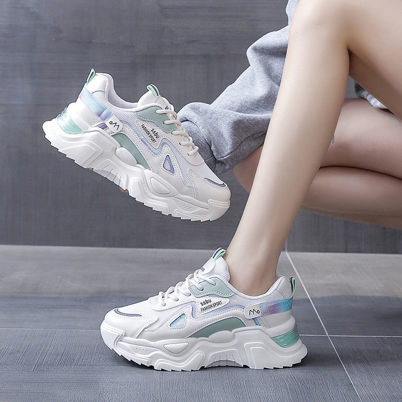 2024 New Chunky Sneakers for Women Fashion Mesh Platform Dad Shoes Lace Up Casual Walking Height Increase Tennis Running Shoes