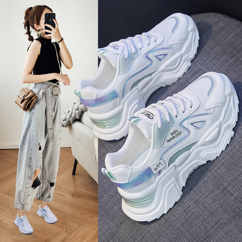 2024 New Chunky Sneakers for Women Fashion Mesh Platform Dad Shoes Lace Up Casual Walking Height Increase Tennis Running Shoes