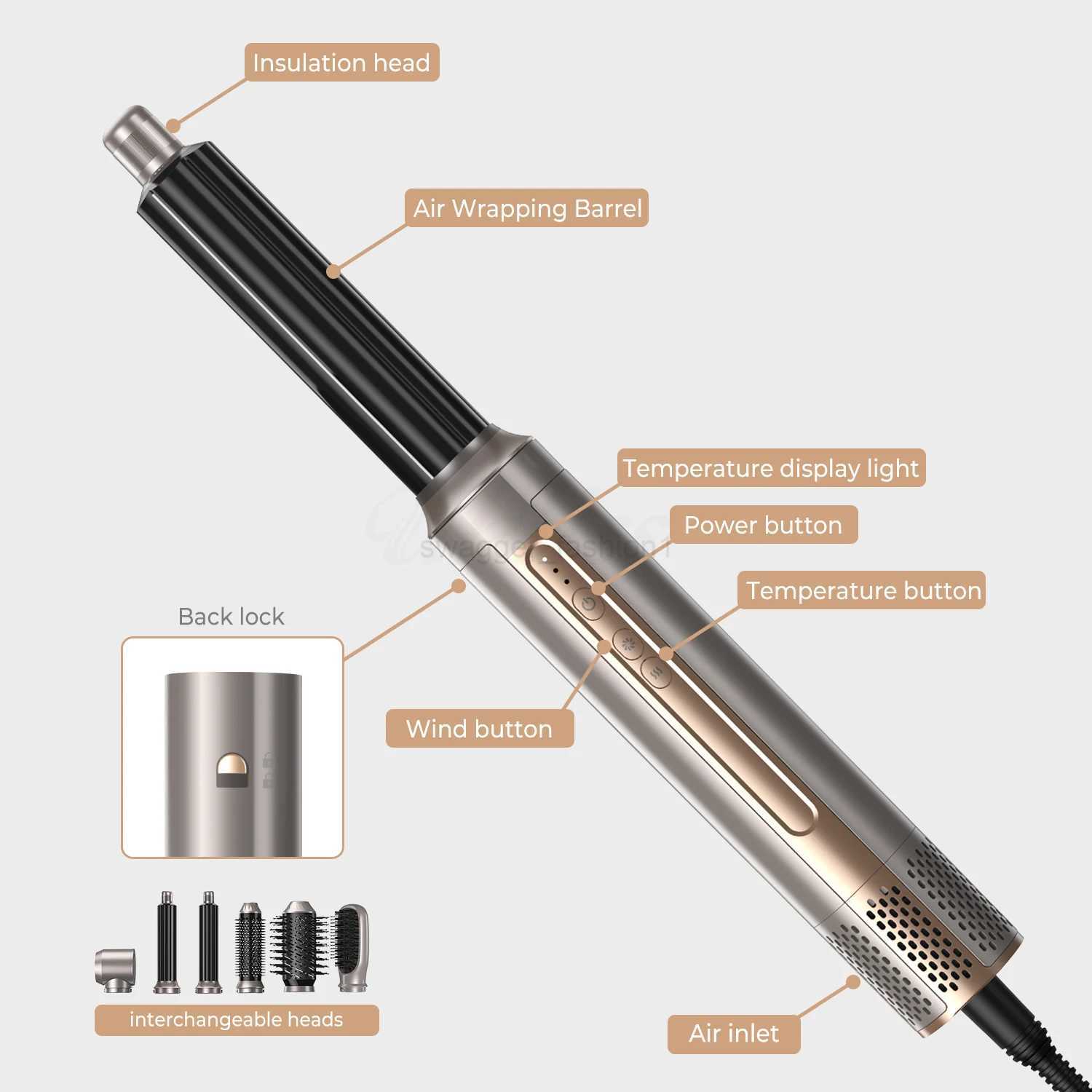 Hair Dryer Brush 6 in 1 Hot Air Brush Blow Dryer Brush in One with Volumizer Detachable Styler for Straightening Hair CurlingB240719
