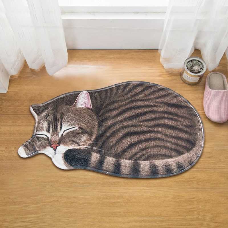 Cute 3D Cat Shape Carpet Rug Animal Print Carpets Living Room Bedroom Anti Slip Bathroom Floor Mat Hallway Entrance Doormat