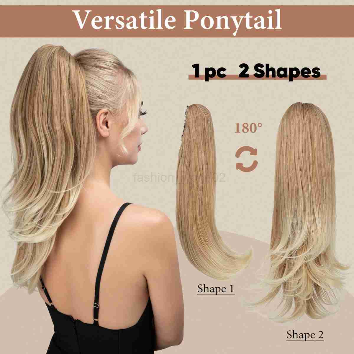 Synthetic claws clamped on ponytails hair extensions long straight fake blonde braids with elastic ponytailsX240719