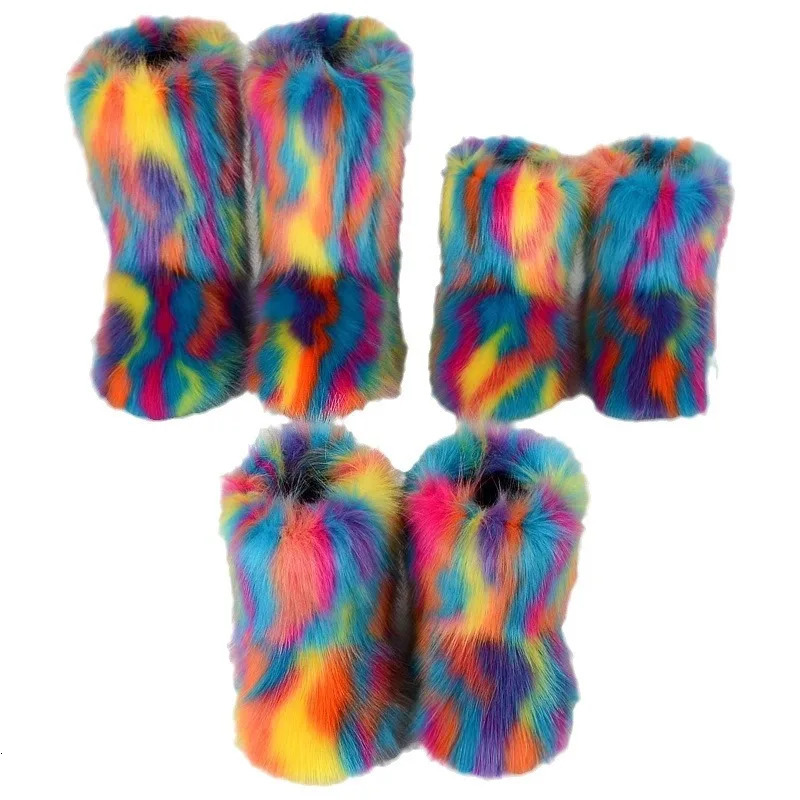 Y2K Kids Boots Winter Shoes Faux Fur Toddler Girl Boots Fashion Colorful Fur Children Ankle Snow Boots Warm Shoes Girls 240711 - view 3