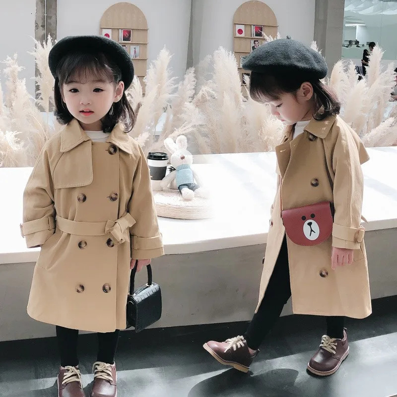 England Style Windbreaker Jacket 1-6 Y Girls Long Trench Coats Girl Fashion Spring Autumn Overcoat Childrens Casual Clothes 240711