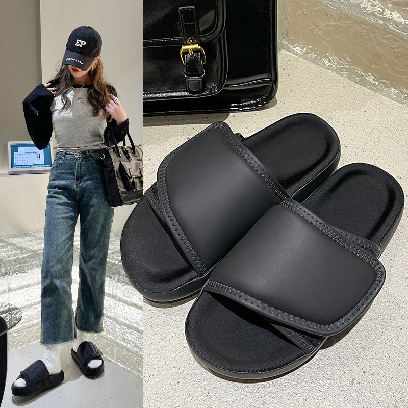Minimalist Fashion Single Band Slide Sandals Solid Color Women Slippers 2024 Summer New Outdoor Sandy Beach Open Toe Flat Shoes 78a