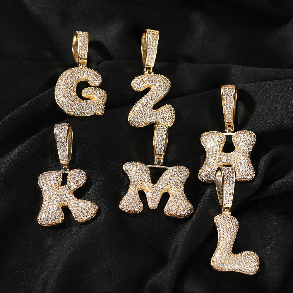 Hip Hop A-Z Custom Name Bone Bubble Letters Pendant Necklace 5A Zircon Jewelry