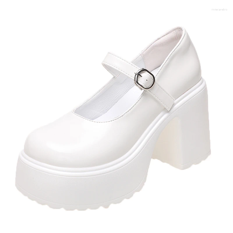 Dress Shoes White Chunky Platform Mary Janes Women 2024 Buckle Strap Super High Heels Pumps Woman Patent Leather Thick Heeled Party