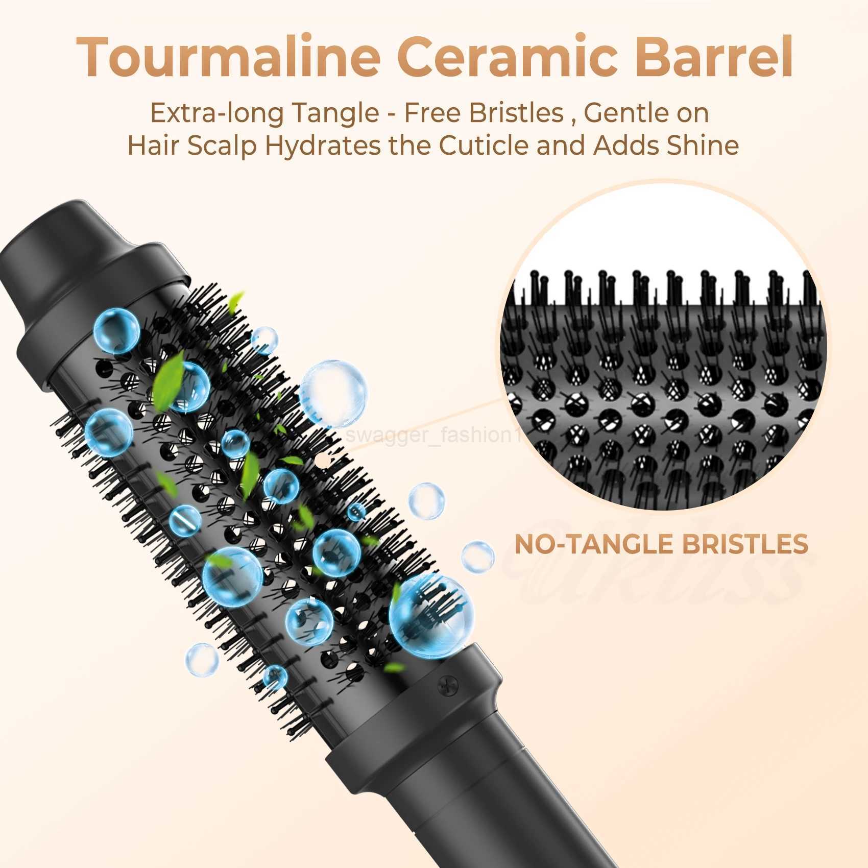 Thermal Brush Volumizing Brush 3 In 1 Ionic Heating Round Brush Professional Curling Iron LCD Display Travel Hair Curler CombB240719