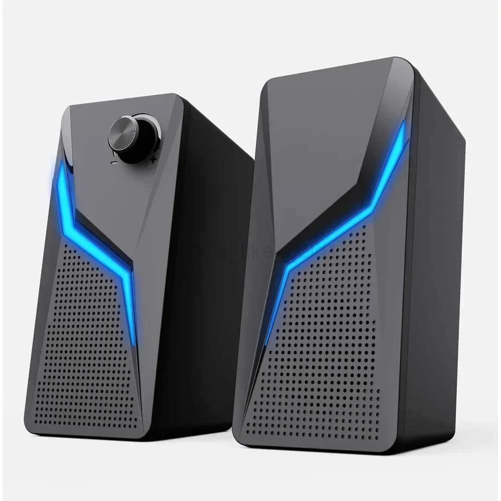 2.0 Loudspeaker PC Sound Box HIFI Stereo Microphone Computer Gaming Speakers USB Wired With LED RGB Lighting Strong BassM240719
