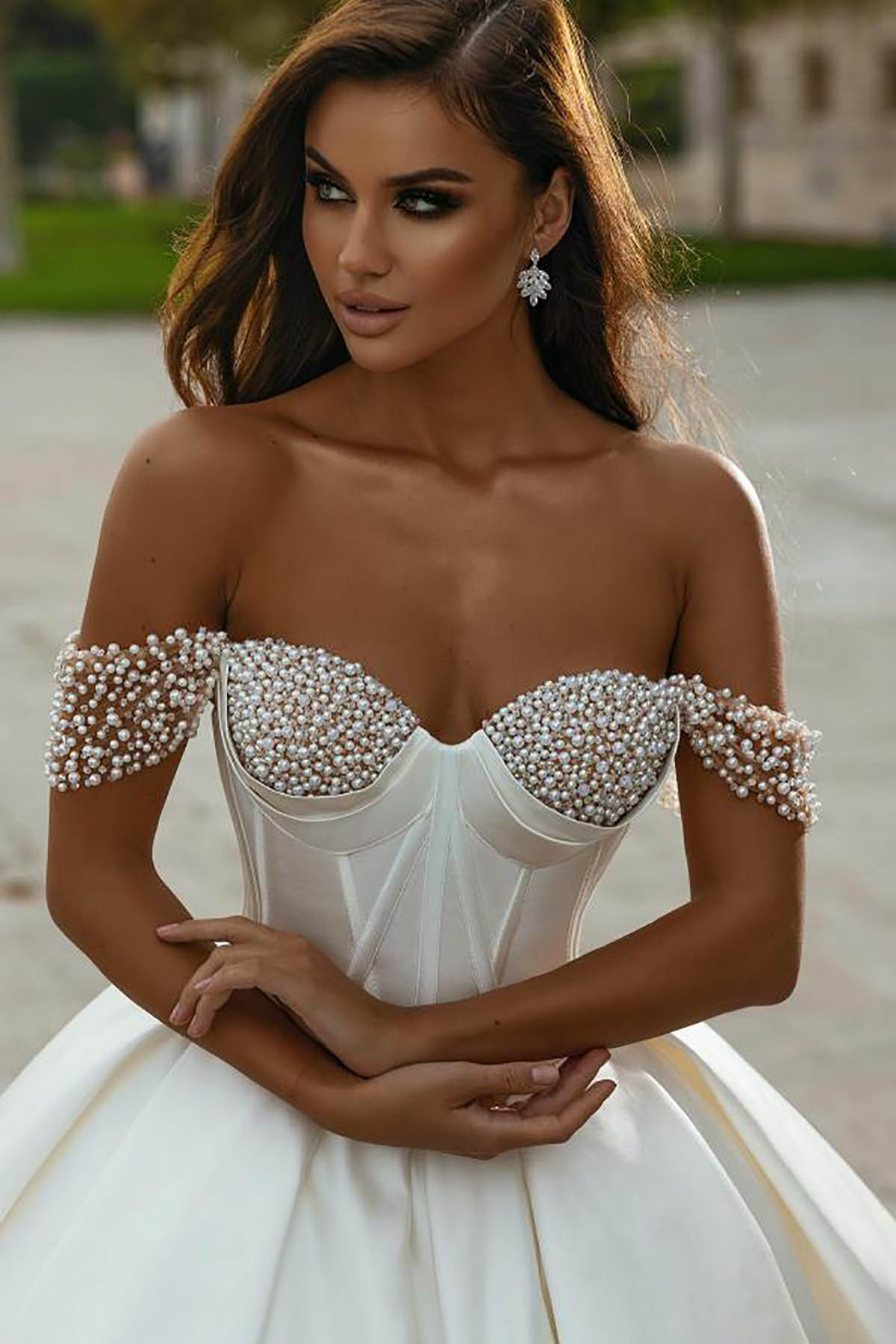 A Sexy E Wedding Dress Pearls Sweetheart Off Shoulder Bride Gowns Sleeveless Pleats Bridal Dresses Vestido De Novia es