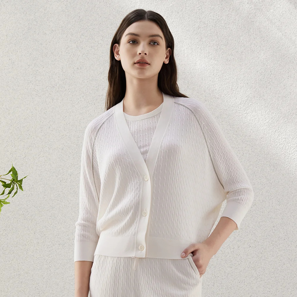 BC-40 Italian Minimalist Style High-Quality Womens Clothing Silk Wool Sweater Cardigan ladies clothes 240715