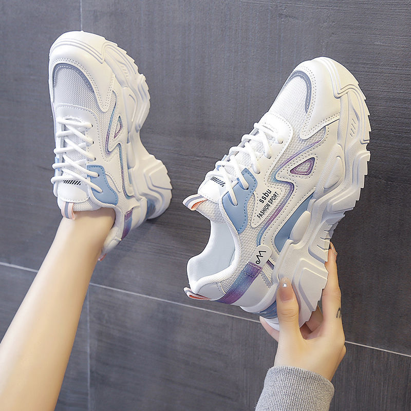 2024 New Chunky Sneakers for Women Fashion Mesh Platform Dad Shoes Lace Up Casual Walking Height Increase Tennis Running Shoes
