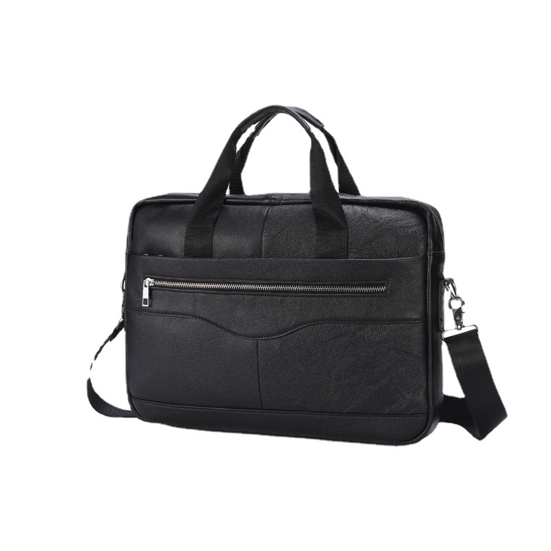 Business Cowhide Men's Briefcase With Zipper Genuine Leather Handbag Casual Shoulder Messenger Bag Office Laptop Bag