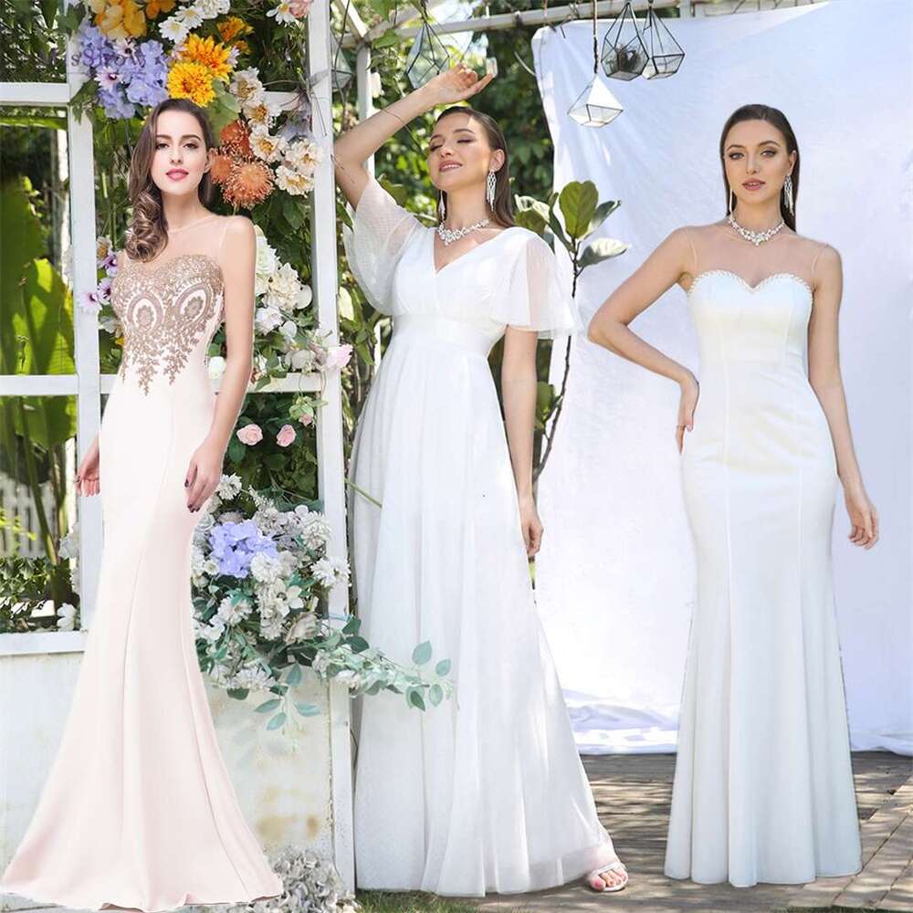 Simple Pearls Beach Mermaid Gold Lace Dress A-Line Puffer Short Sleeve V-Neck Pleat Tulle Bridal Gowns for Wedding Party