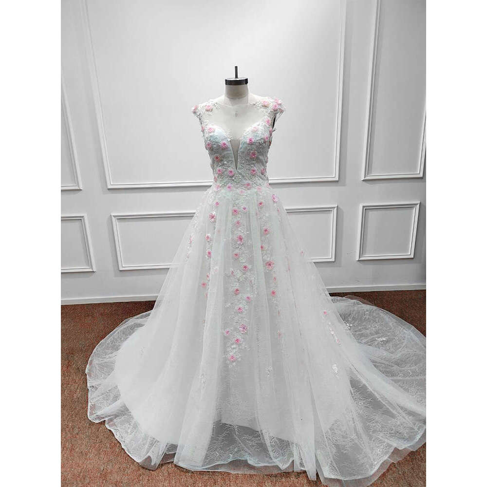 Elegant Romantic Flower Wedding Dresses For Women Appliques Backless Lace Up Bridal Gowns Formal Ocn Vestidos De Novia
