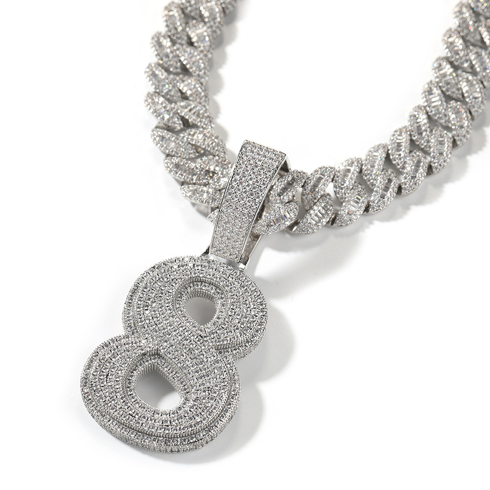 Hip Hop 0-9 Number Letter Pendant Necklace 5A Zircon Women Mens Jewelry