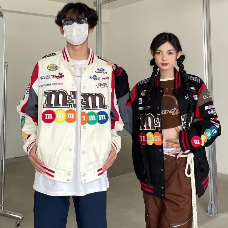 Spring Vintage Racing Bomber Jacket Men College Harajuku Embroidery Baseball Coat Street Fashion Motorcycle Outwear Y2k 240717