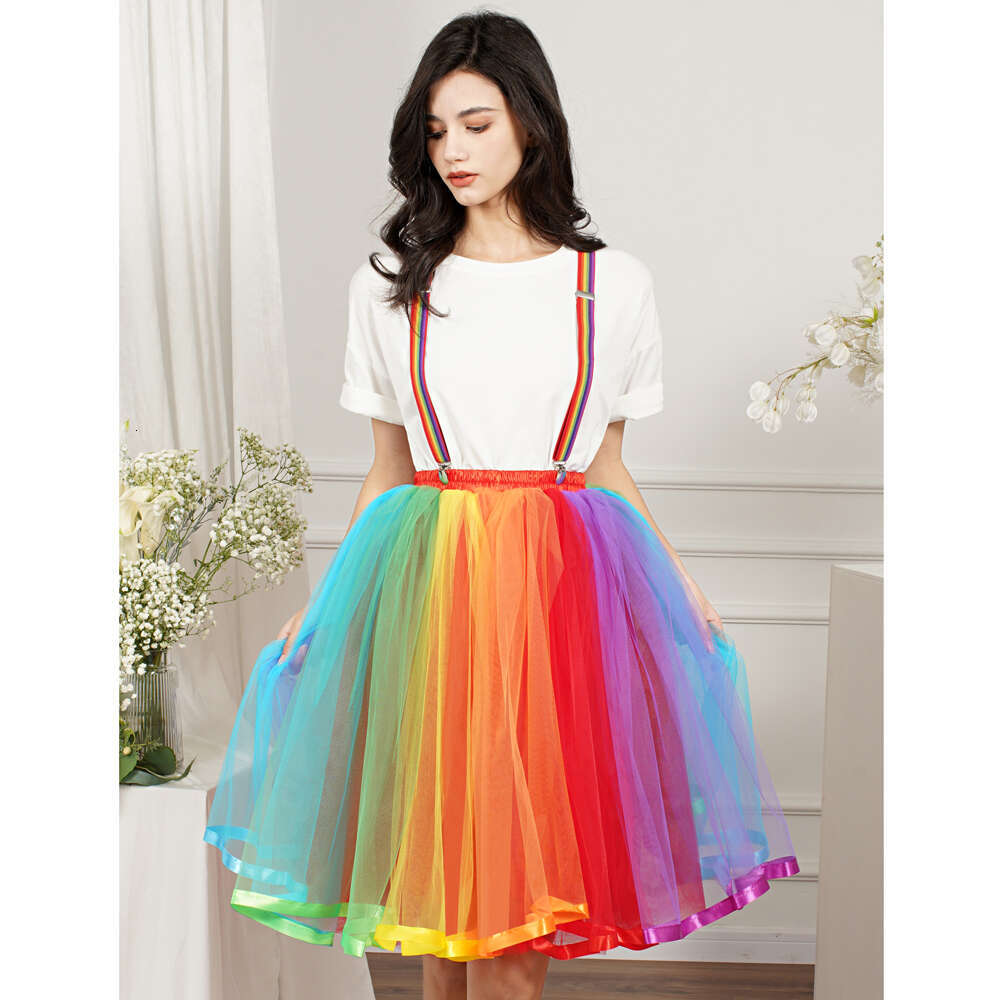 5 Layers Women Rainbow Tutu Short Skirt Soft Tulle Pettiskirt Girls Mesh Skirts Christmas Halloween Cosplay Costumes Ball Gowns