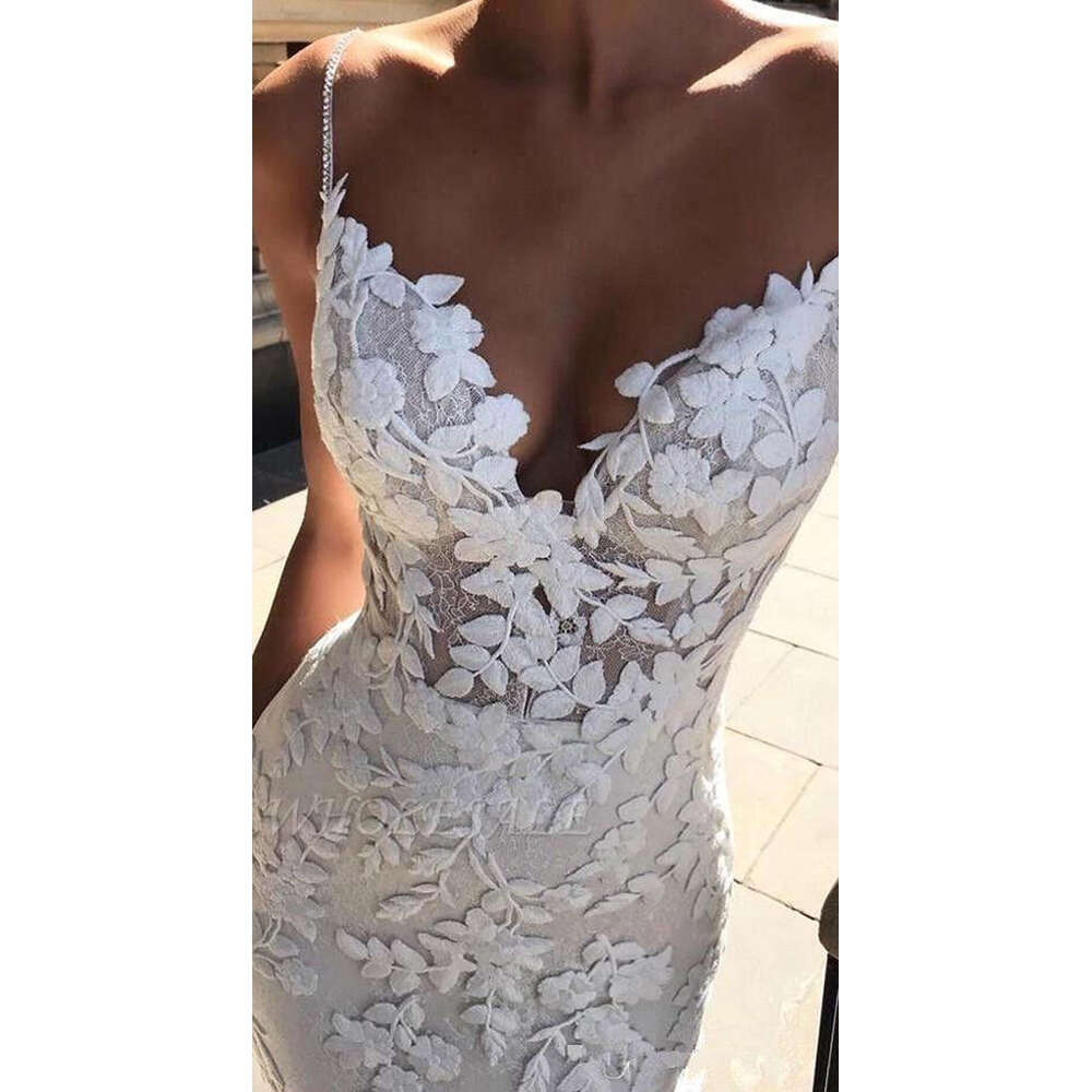 Mermaid Wedding Dresses 3D Floral Appliques Lace Backless Sweep Tulle Train Plus Size Boho Beach Bridal Gowns Robe De Novia