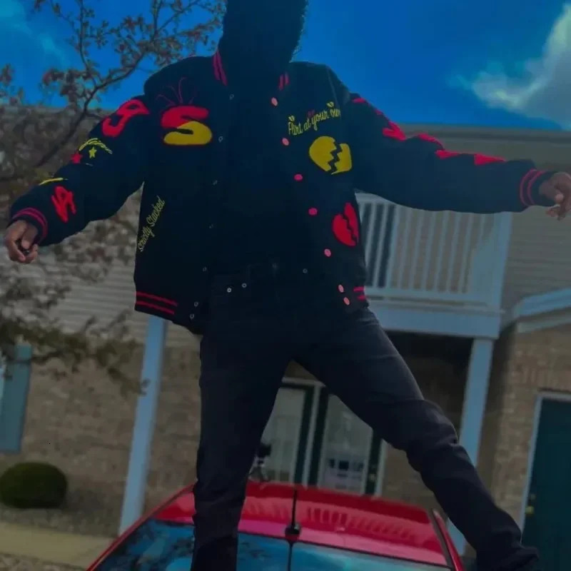 Harajuku Retro Hiphop Cartoon Letters Graphic American Y2k Embroidery Oversized Jacket Men Gothic Baseball Uniform Coats Top 240716