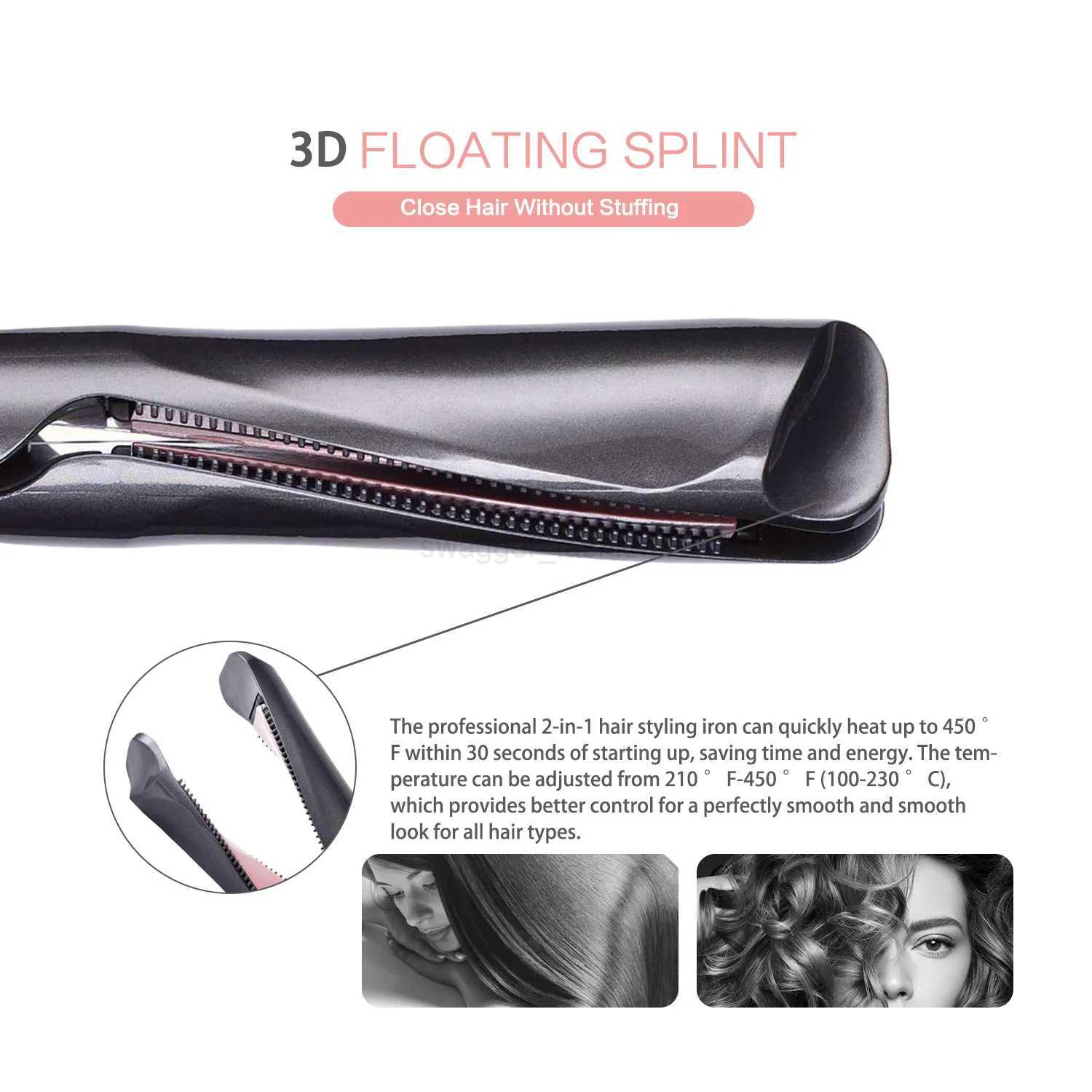 2 In 1 Curling And Straightening Twist Iron Splint Professional Negative Ion Flat Iron Instant Heating Hair Straightener CurlerB240719
