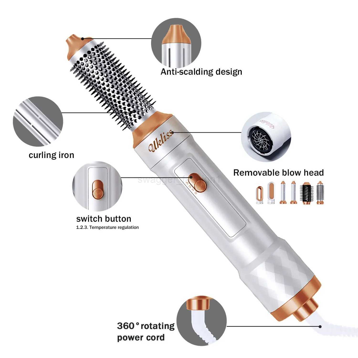 Hair Dryer Brush 6 in 1 Hot Air Brush Blow Dryer Brush in One with Volumizer Detachable Styler for Straightening Hair CurlingBl240719B240720