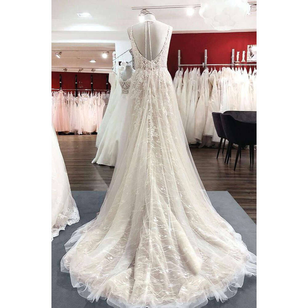 A Line Elegant Peals Wedding Dresses Appliques Embroidery Spaghetti Straps Bridal Gowns Formal Evening Vestidos De Novia