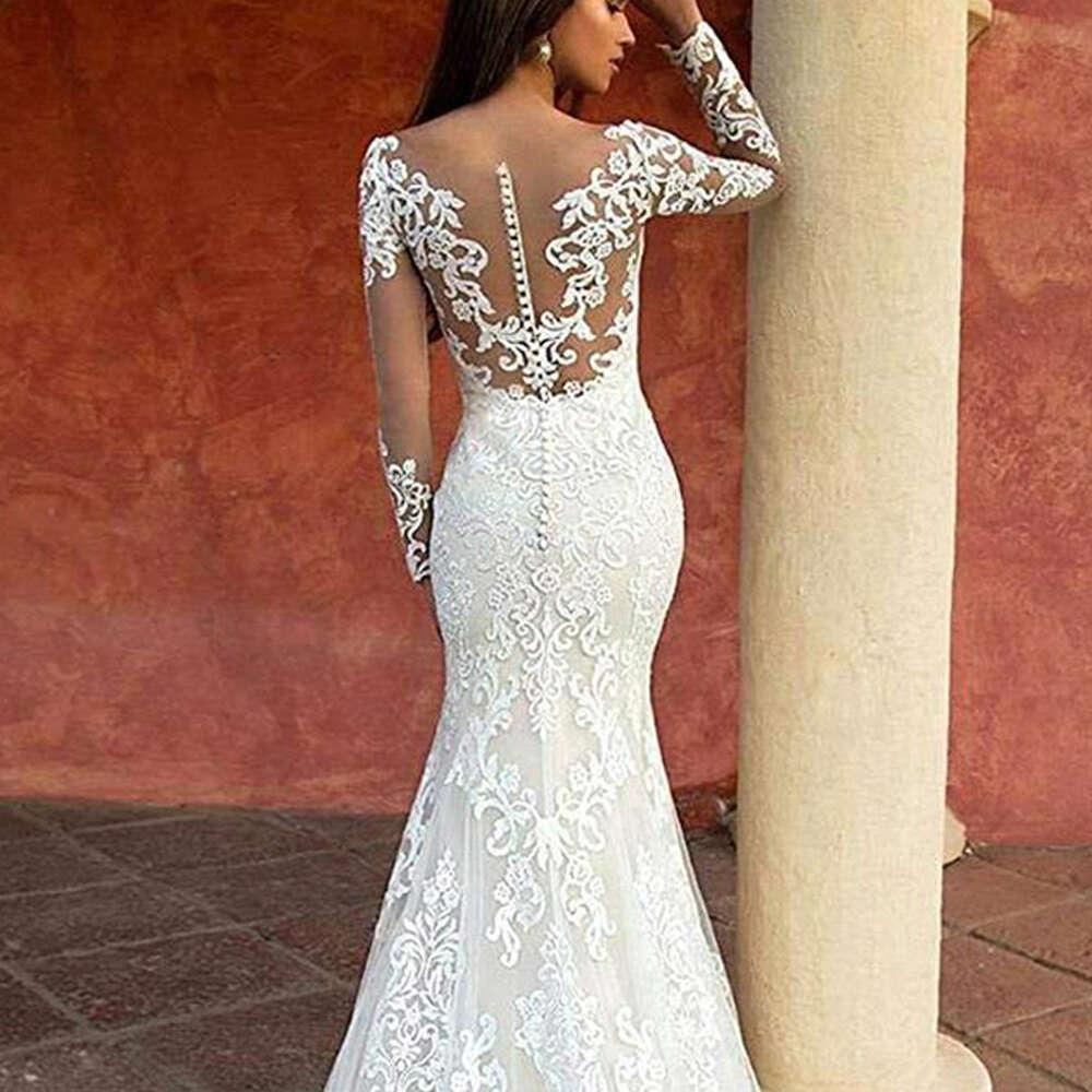 Mermaid Long Sleeve Lace Wedding Dresses For Women Elegant Designer Sweetheart Illusion Soft Tulle Bridal Gowns Vestido De Novia