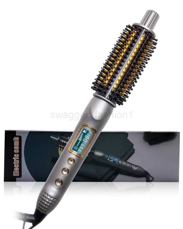 Heated Hair Curling Ceramic Tourmaline Ionic Volumizing Brush Quick Heating Hair Straightener Dual Voltage Travel Curling IronB240719