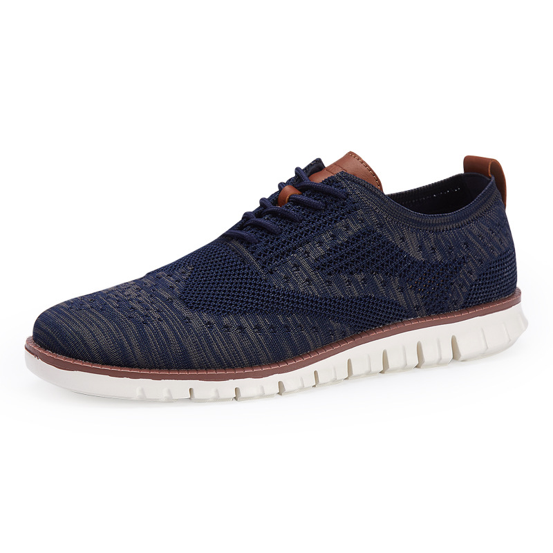 men's Shoes summer Lace up lightweight British Dress Footwear Fashion hollow breathable knitted mesh Flats Shoes 2023