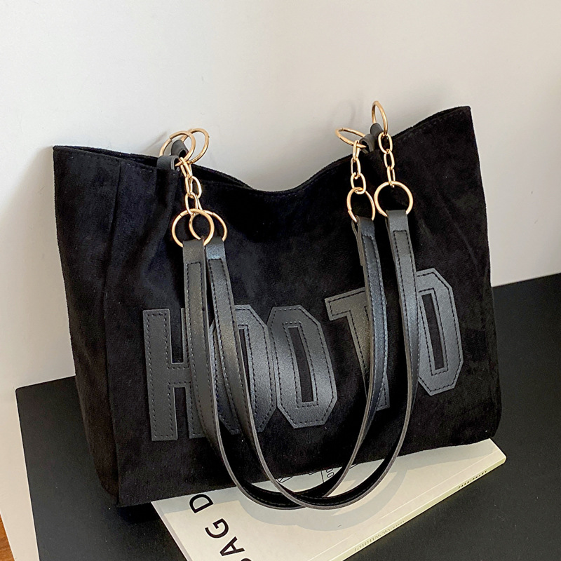 Solid Color Shoulder Bag, Trendy Letters Tote Bag, Canvas Campus Handbag for Women, Office,College,Work,Travel Hand Bags Bolsa