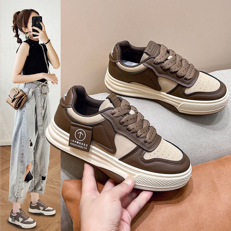 New Sneakers Muffin Thick Bottom Khaki Black White Color Matching Fashion Women's Casual Sports Shoes 2023 fedc