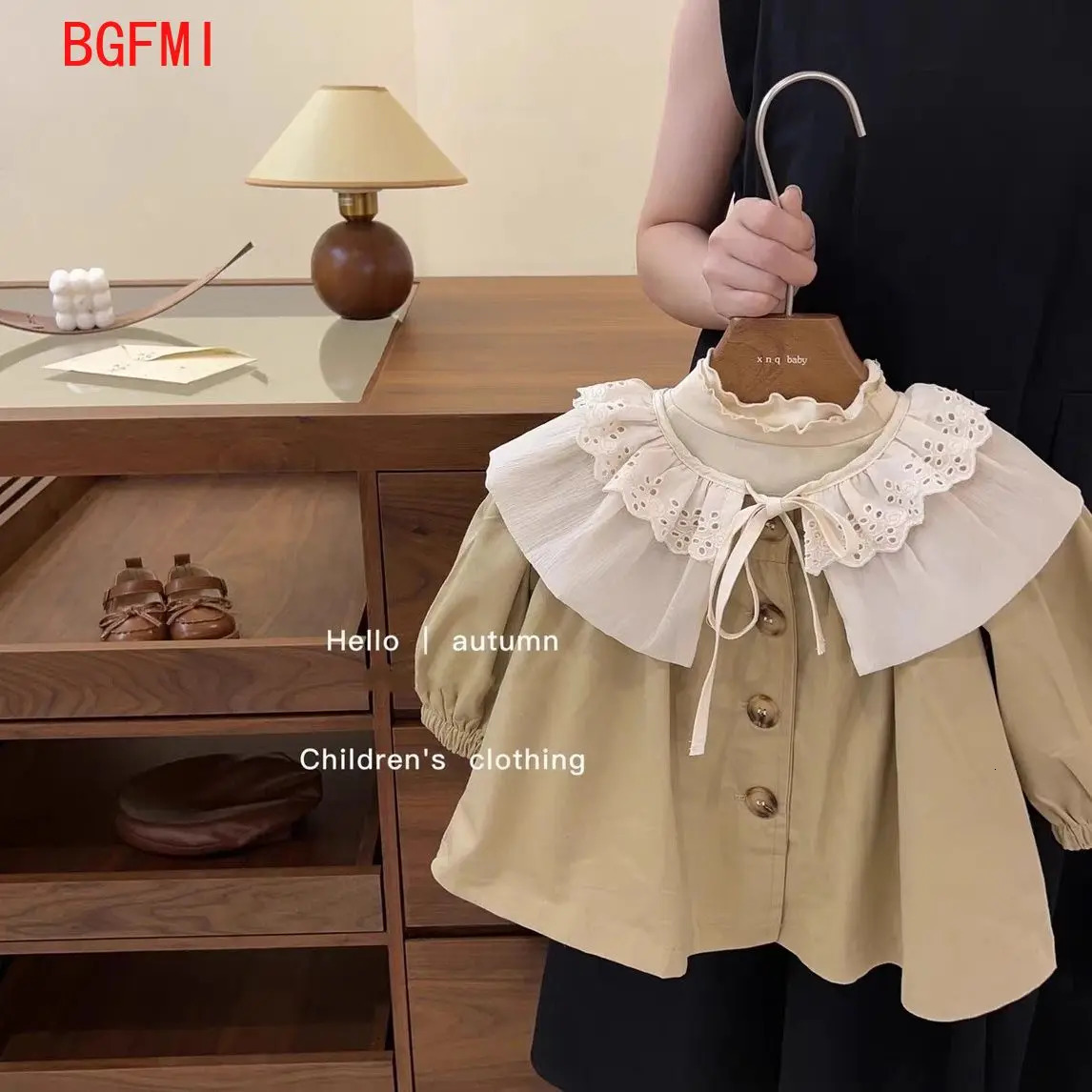 2-7 Yrs Spring Autumn Korean Version Toddler Girls Cotton Windbreaker Jacket Childrens Baby Doll Collar Fashion Trench 240711