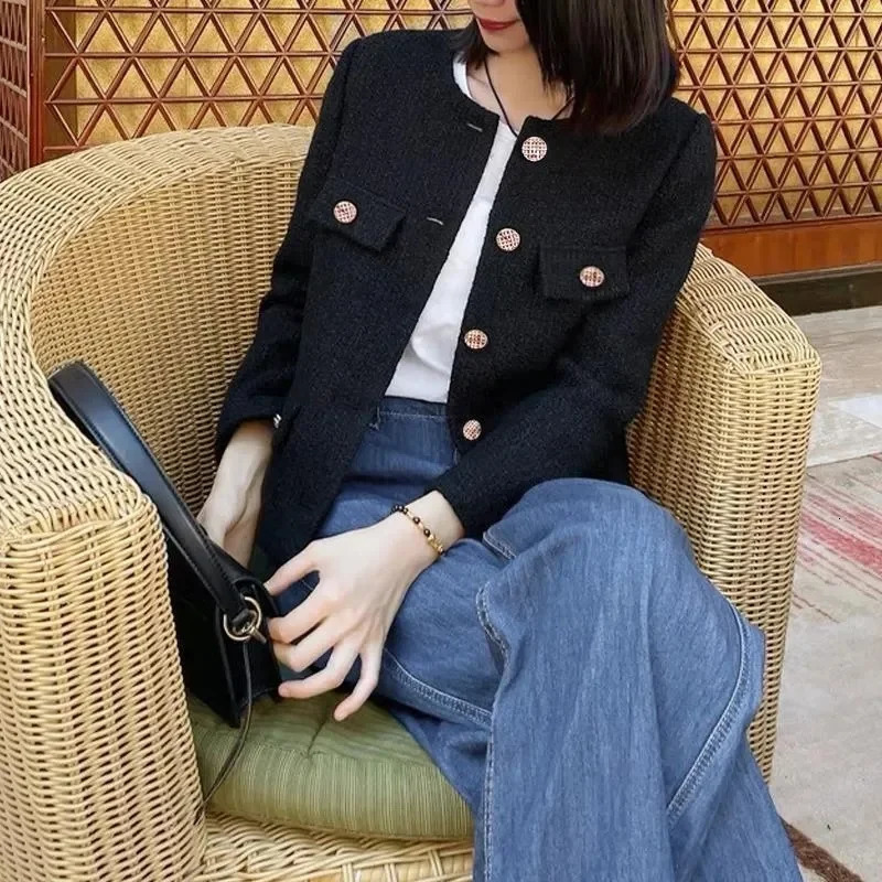 French Style Small Fragrance Coat Womens Tweed Short Jackets Female Autumn Outwear Temperament Overcoat Ladies Top 240712