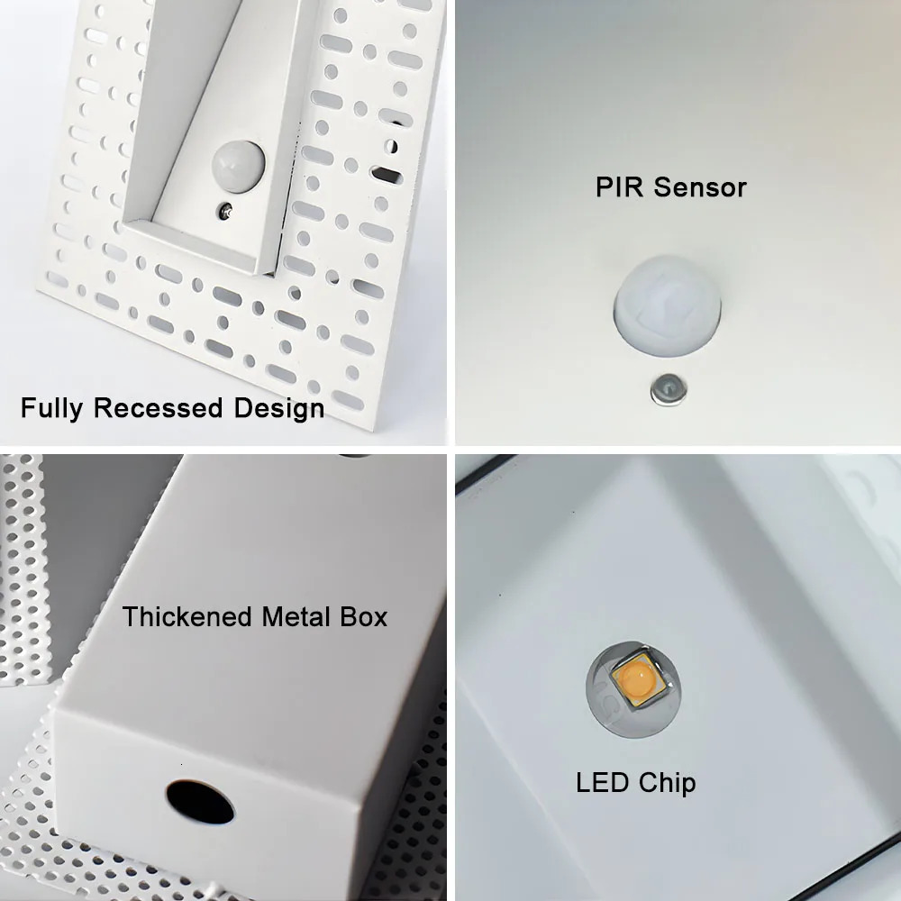 Embedded frameless LED step lights and stair wall lights with 3W motion sensors smart night lights for indoor bedroom ladder corners 100-240V 240716