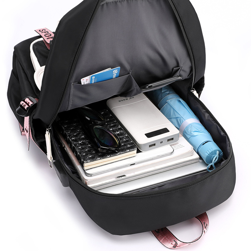 Large School Bags For Teenage Girls USB Port Canvas Schoolbag Student Book Bag Fashion Black Pink Teen School Backpacks Female