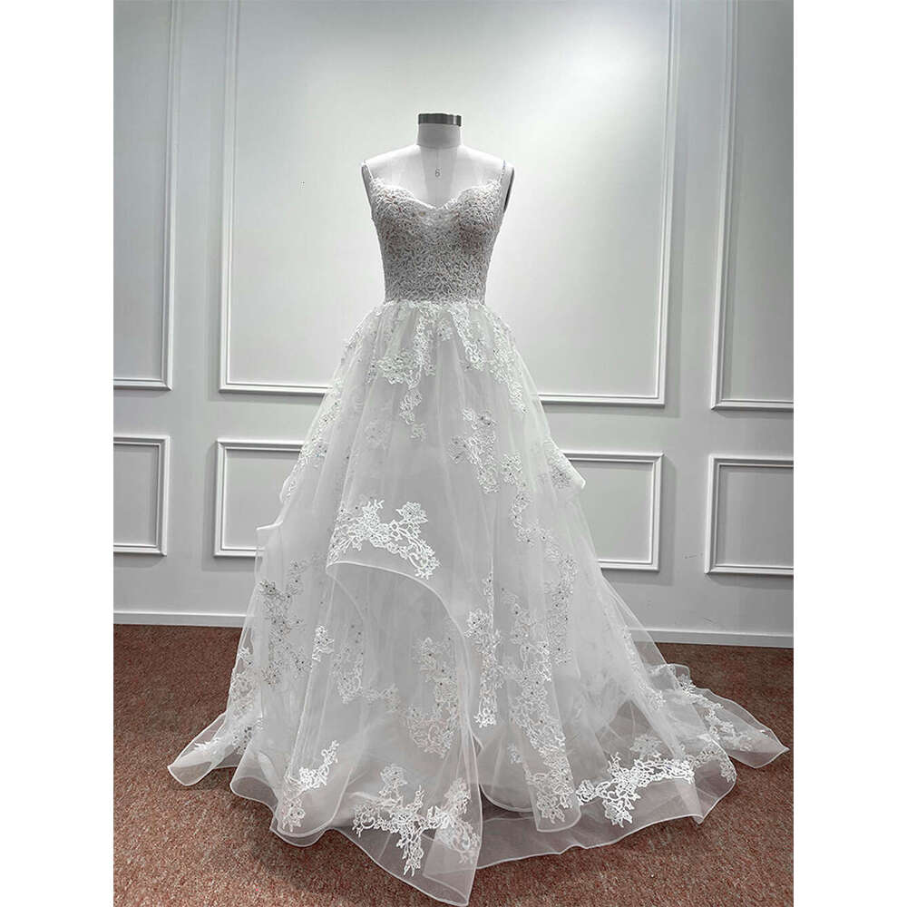 Lace Appliques Wedding Dresses For Women Spaghetti Straps Beaded Sleeveless Bridal Gowns A Line Formal Ocn Vestido De Novia