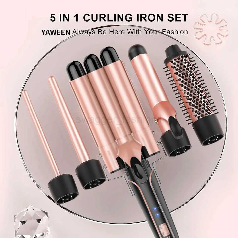 Professional Curling Iron Set 5 in 1 Hair Waver Curling Iron Interchangeable Triple Barrel and Electric Brushes for Hair ToolsB240719