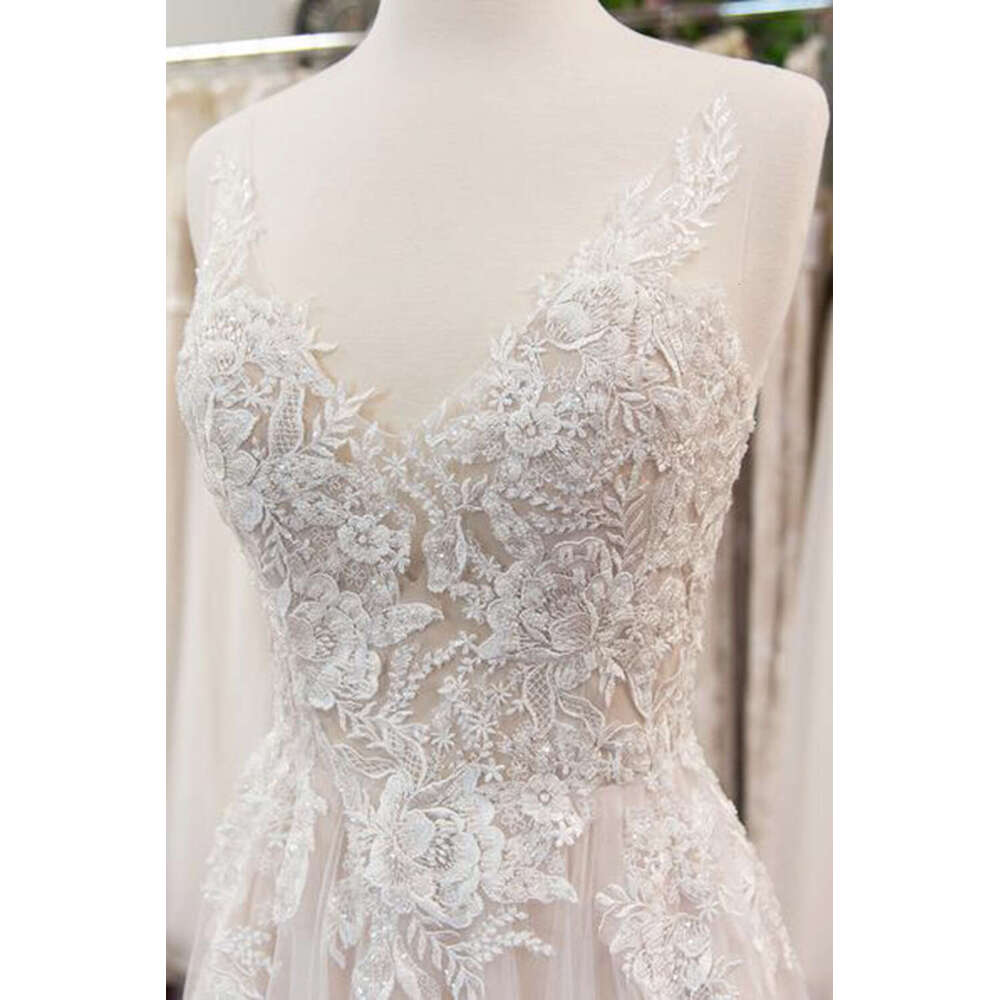 A Line Appliques Embroidery Wedding Dresses For Women Elegant V Neck Sleeveless Bridal Gowns Formal Ocn Vestido De Novia
