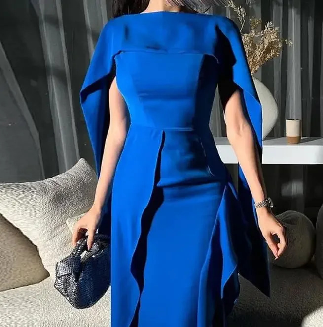 Elegant Party Dresses for Women Autumn Winter Wedding Guest Dress Lace Solid Color Blue Long Dress Female Clothing Outfits 240710