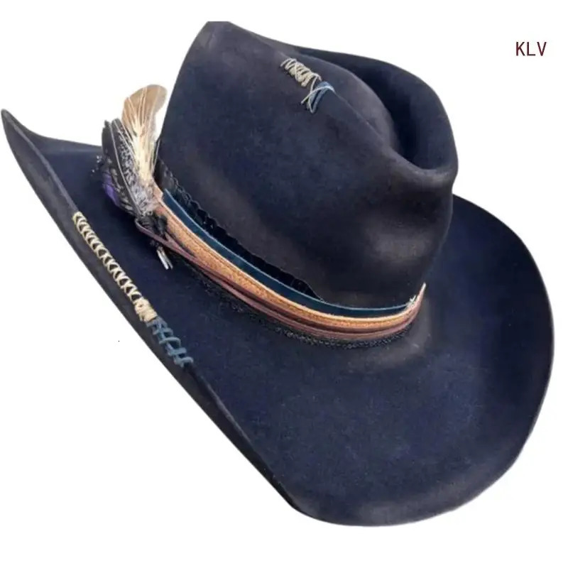 Top Hat with Distressed Ribbon Victorian Age Wool Top Hat Classical Homburg Hat for Boy Men Adults Wool 240712