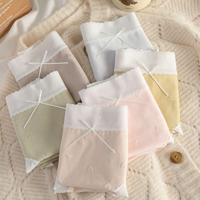 5A Antibacterial Cotton Comfortable Breathable Love Cute Girls' Lace Edge Non Trace Women's Underwear Women Underwear Underwear Women Calzon