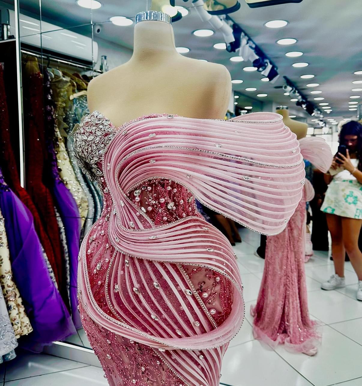 2024 Plus Size Blush Pink Mermaid Prom Dress Fulllace Promdress Crystals Evening Formal Party Second Reception Birthday Engagement Gowns Dresses Robe 