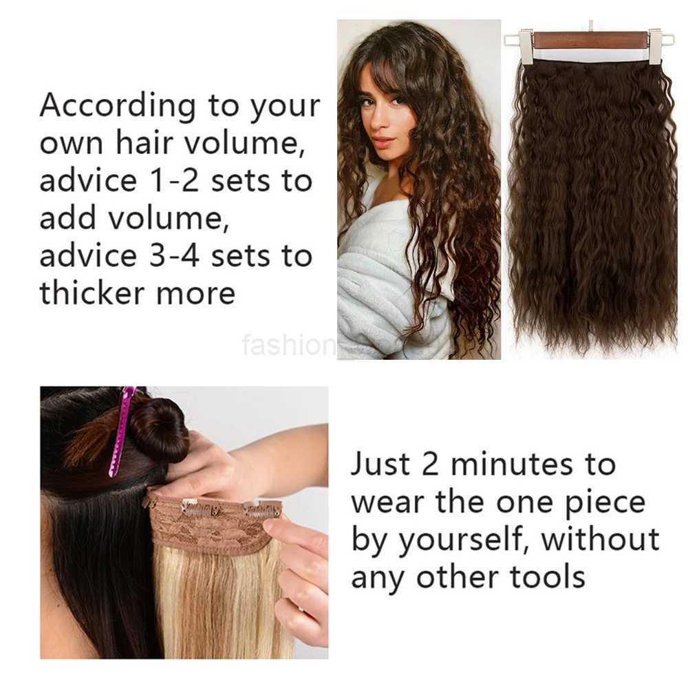 Merisihair synthetic one-piece 5-clip long curly clip hair water wave blonde black 24 suitable for female hairX240719