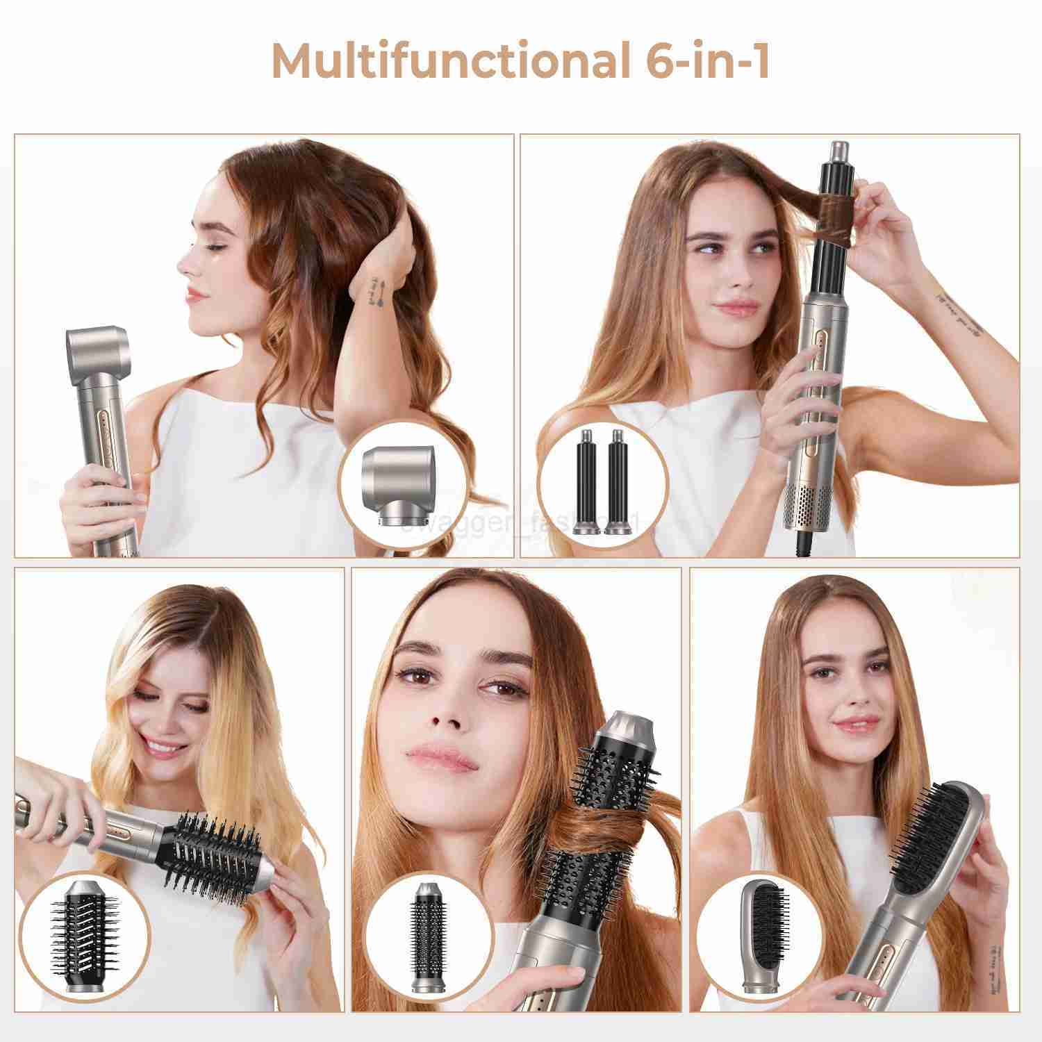 Hair Dryer Brush 6 in 1 Hot Air Brush Blow Dryer Brush in One with Volumizer Detachable Styler for Straightening Hair CurlingB240719