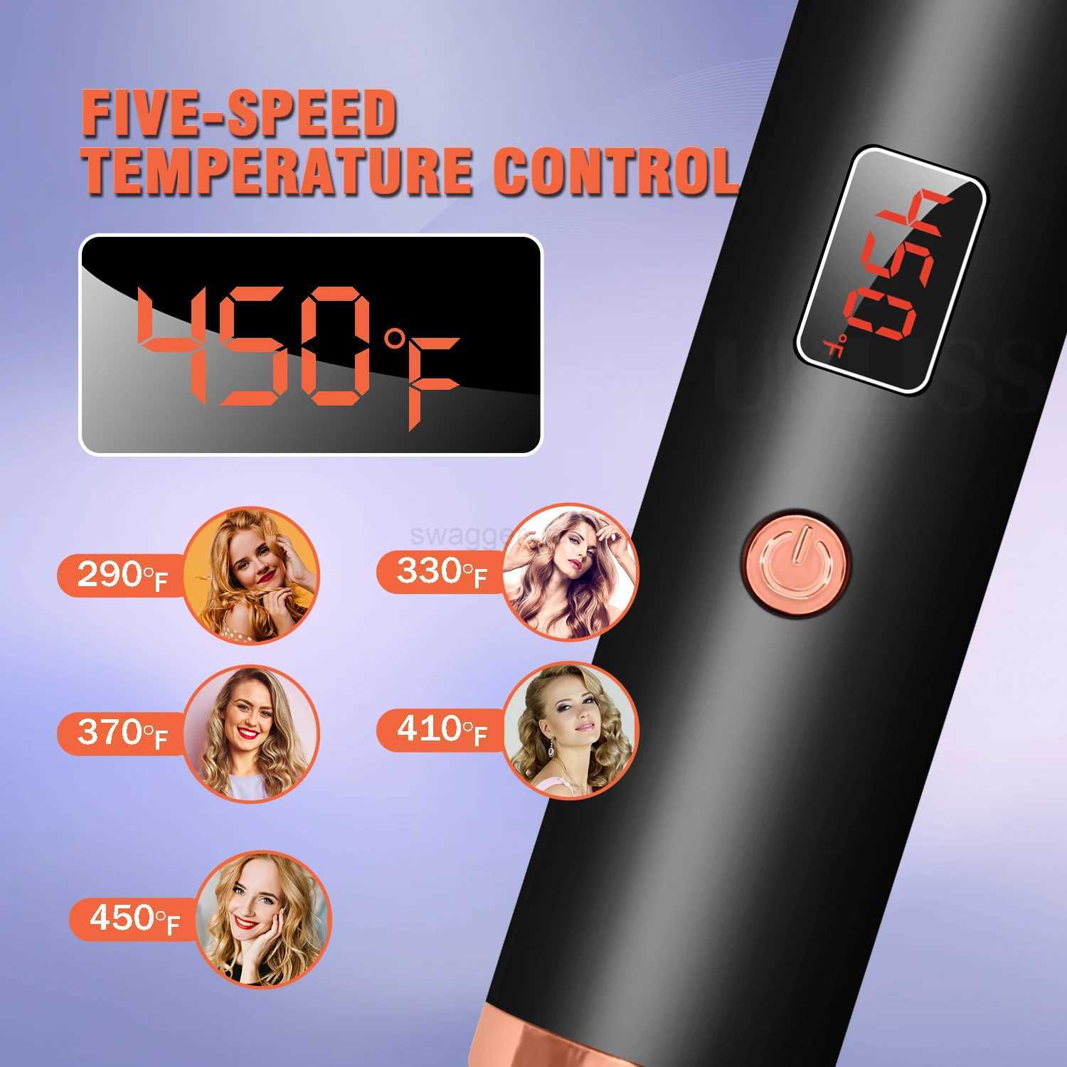 Hair Curling Iron Brush Ceramic Ionic Hair Curler Straightener Hot Brush Anti-Scald Curling Wand Fast Heating Hair CrimperB240719