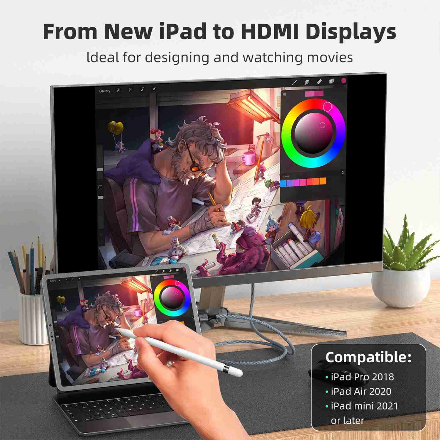 UGOURD USB C to HDMI2.1 Cable Type C to HDMI 8K 4K60HZ Adapter Thunderbolt 3 4 to HDTV 2.0 Converter Cable for iphone 15 MacBookCL240719