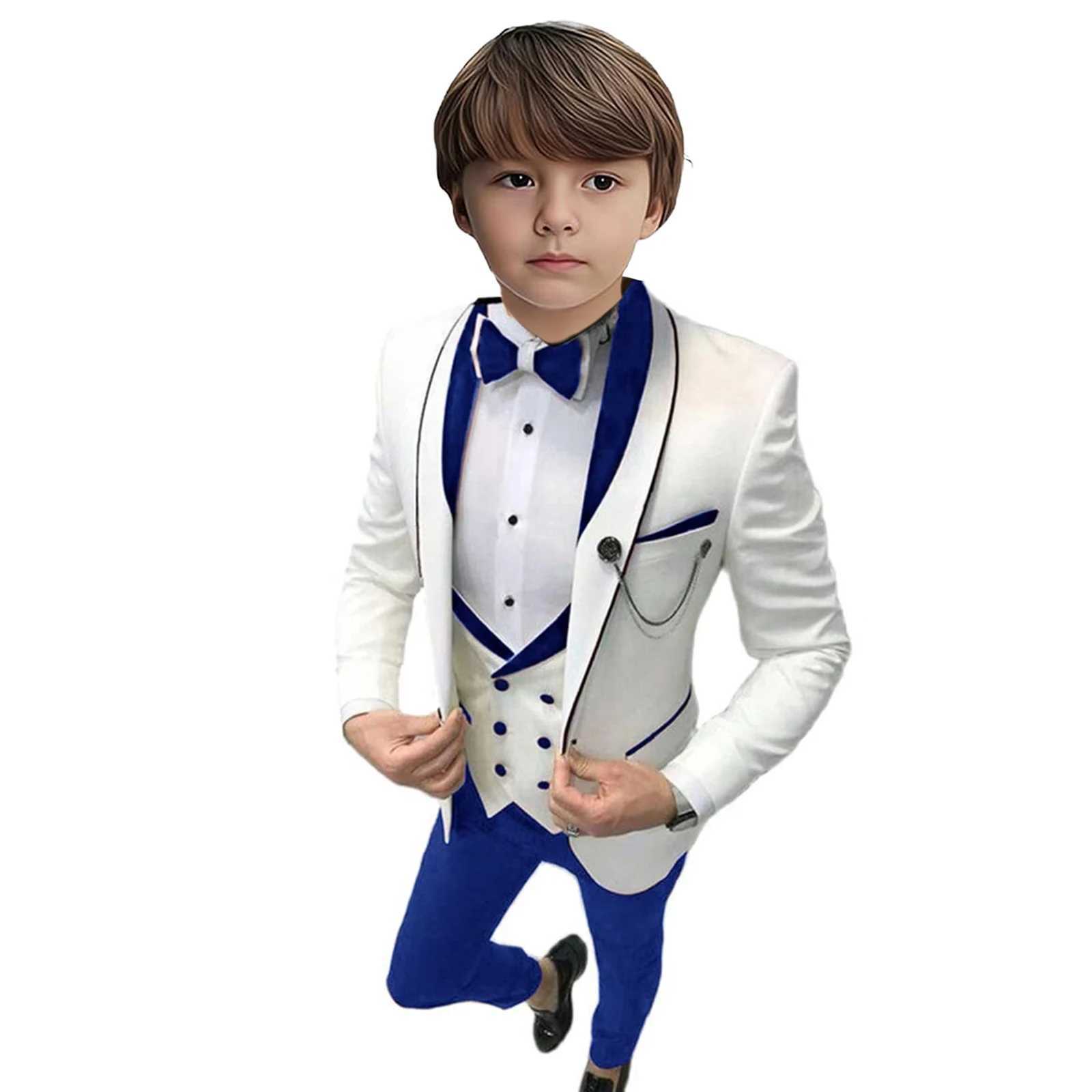 Suits Prince Boys Wedding Suit Blue Kids Vest Shirt Pants Bowtie 4PCS Photography Suit 2024 Child Birthday Ceremony Costume Set